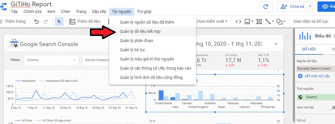 tính năng Quản lý dữ liệu kết hợp (Manage blended data) trong Google Data Studio